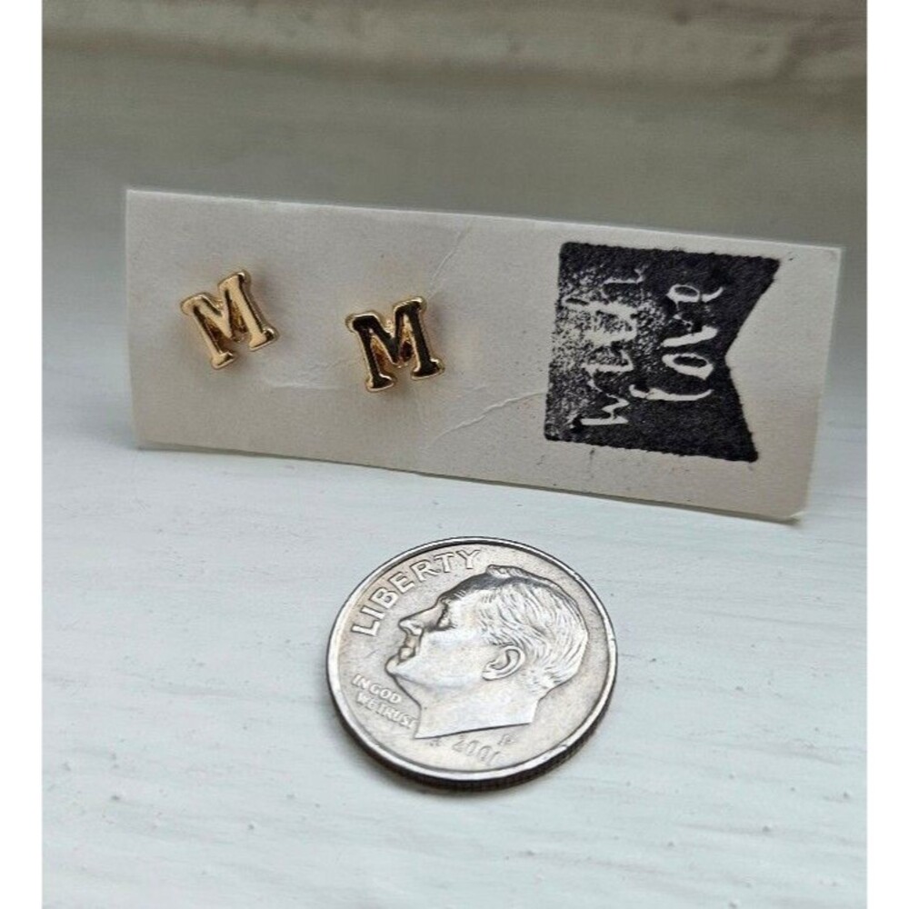 'M' Initial Stud Earrings